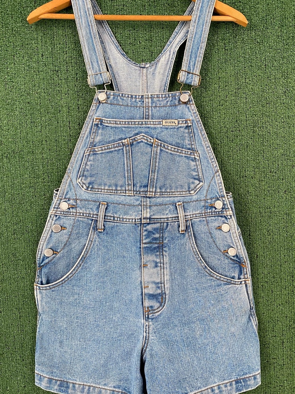 VTG 90’s Guess Button Fly Jean Shortalls Girls Youth Size 14/16 USA Made